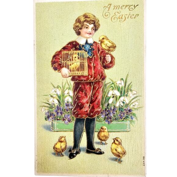 Vintage Other - 1908 Antique Vintage A Merry Easter Peeps Greetings Holiday Post card Posted